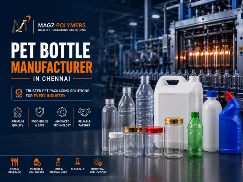PET bottle manufacturer in Chennai offering trusted PET packaging solutions for food, beverage, pharmaceutical, personal care, chemical, and industrial applications.