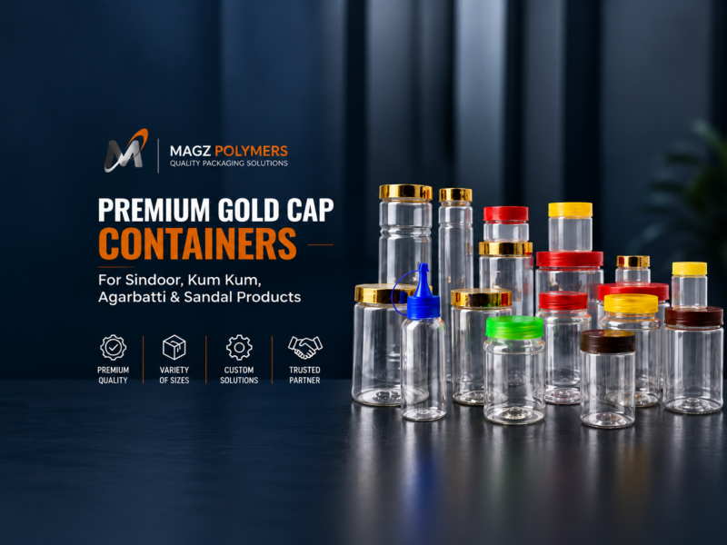 Premium gold cap containers for Sindoor, Kum Kum, Agarbatti and Chandan products